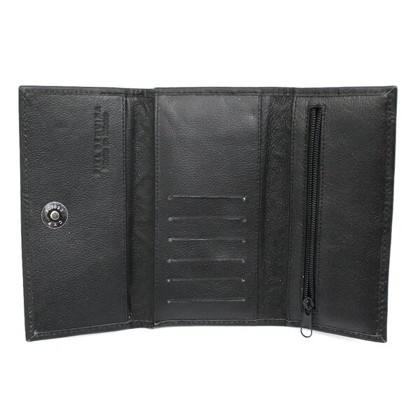 Embossed Tooled Black Leather Wallet Trifold Organizer Women's Made in Mexico - Picture 7 of 8